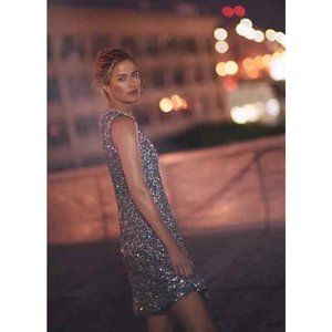 Anthropologie Varun Bahl Astronomy Blue Green Swing Dress Sz. 4P 4 Petite $228